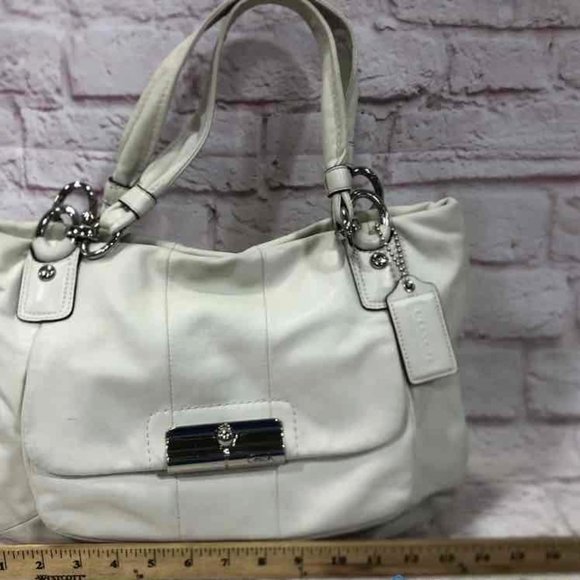 Vintage Coach Kristin Tote Shoulder Handbag Women's Cream Leather Double Handle - Picture 8 of 8